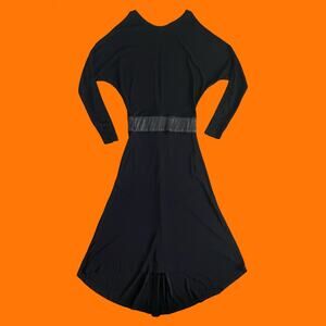 00's vintage black leather trim asymmetrical y2k dress SMALL moda international